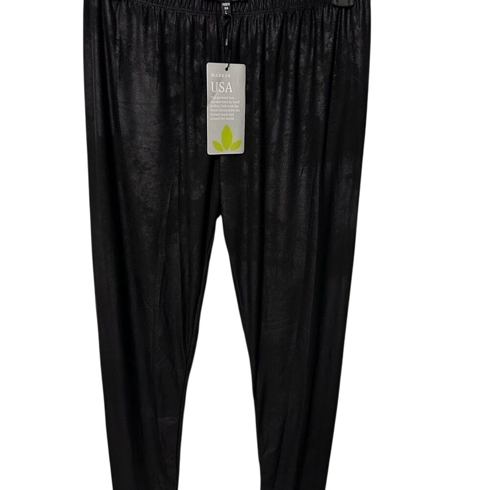 LBISSE Womens Black Faux Leather Leggings Distressed High Rise Made in USA L